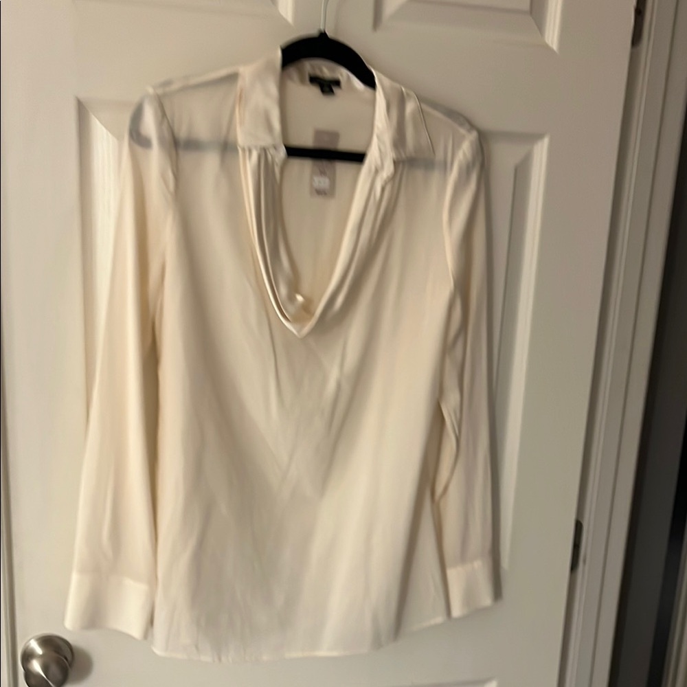 Ann Taylor Cream Drape Neck Blouse